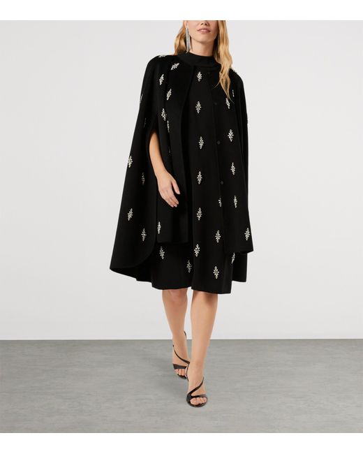 Marina Rinaldi Black Virgin Wool Embellished Cape Coat