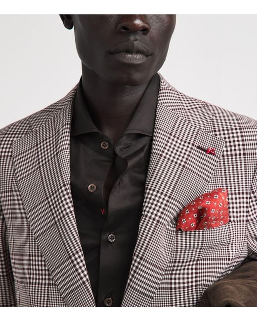 Isaia Red Geometric Print Pocket Square for men