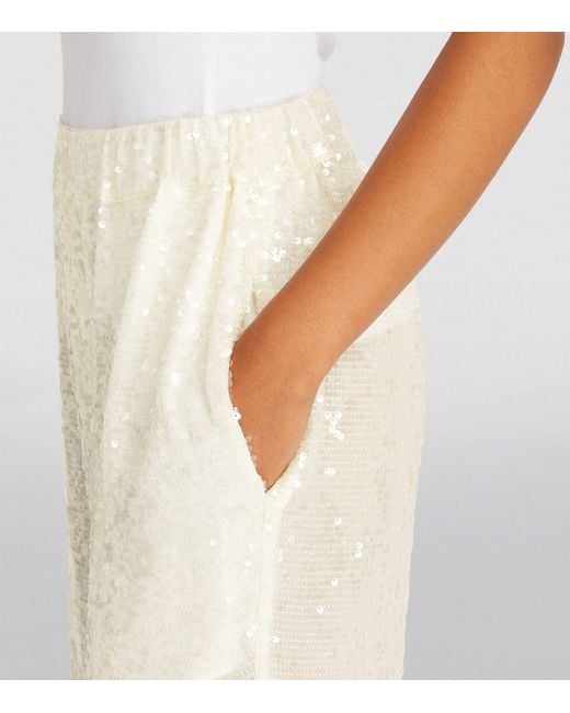 Delos White Sequin-embellished Straight-leg Trousers