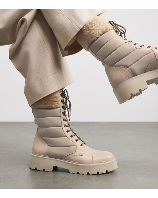 Eleventy Natural Leather Shearling-Trim Ankle Boots