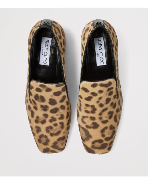 Jimmy Choo Brown Eliot 45 Leopard Print Leather Heeled Loafers