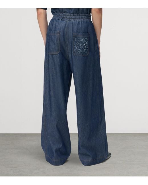 Loewe Blue Chambray Drawstring Wide-Leg Trousers for men