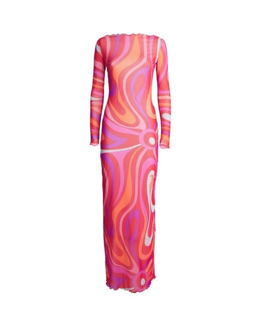 Emilio Pucci Pink Tulle Marmo Print Maxi Dress