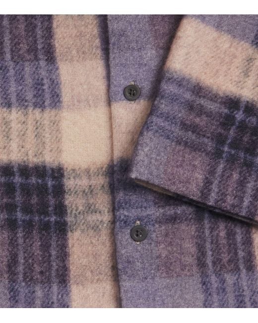 Dries Van Noten Blue Wool Check Short-Sleeve Shirt for men