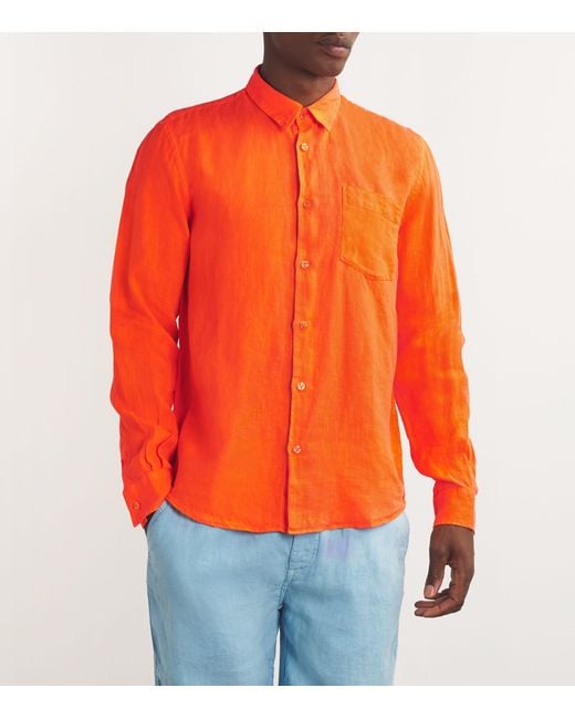 Vilebrequin Orange Linen Caroubis Shirt for men