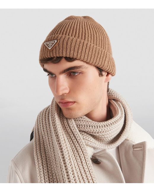 Prada Brown Wool-Cashmere Beanie for men