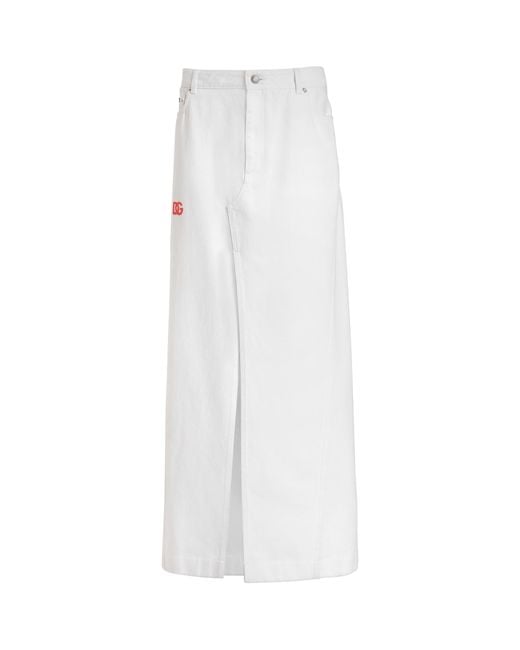 Dolce & Gabbana White Denim Maxi Skirt