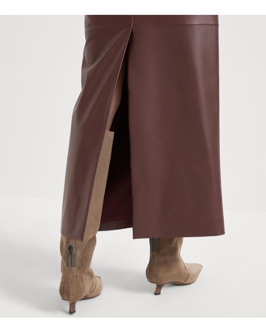 Brunello Cucinelli Purple Nappa Leather Column Maxi Skirt