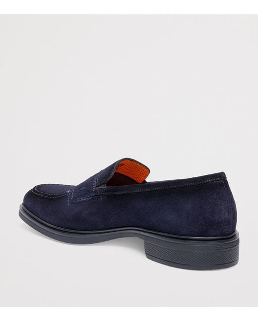 Santoni Blue Suede Easy Penny Loafers for men