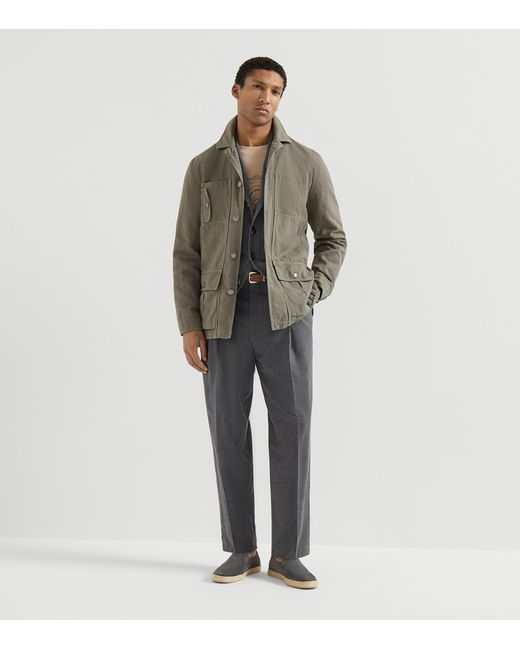 Brunello Cucinelli Gray Cotton Jacquard Shawl Cardigan for men