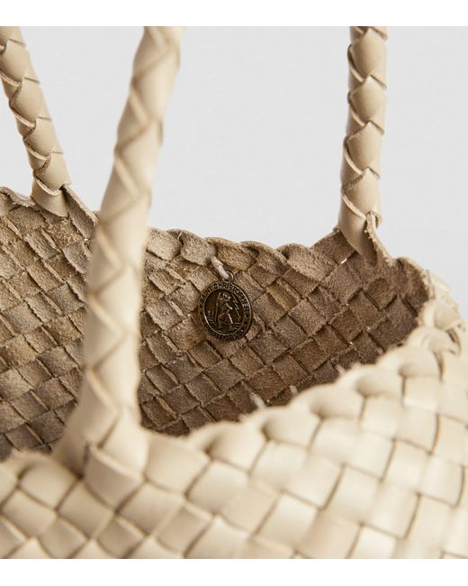 Dragon Diffusion Metallic Small Leather Woven Santa Croce Tote Bag