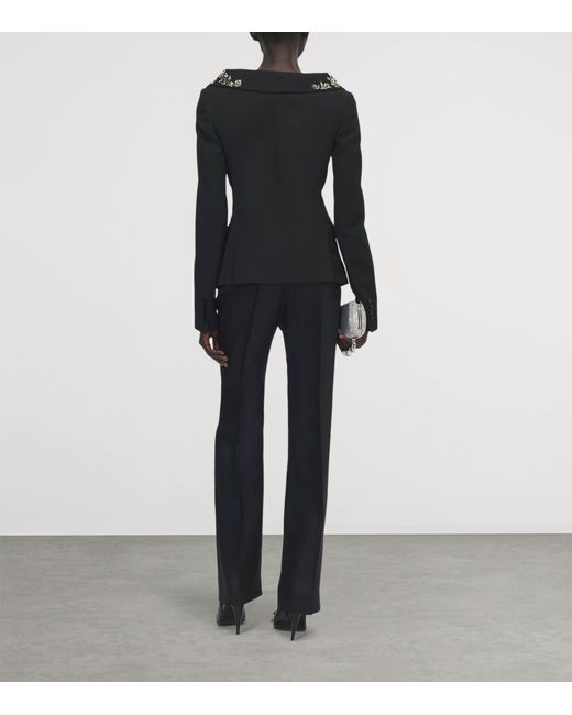 McQueen Black Wool Beaded-Collar Blazer