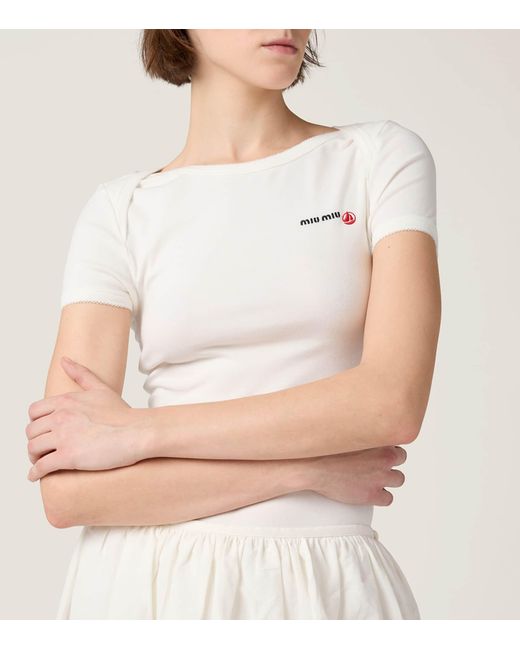 Miu Miu White X Petit Bateau Slim Logo Bodysuit