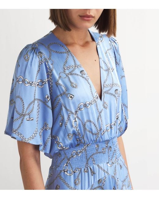 blue chain print dress Black & Blue Chain Print Ruffle Hem Fit & Flare Dress