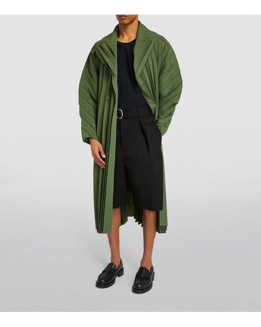 Homme Plissé Issey Miyake Green Wide-pleat Overcoat for men