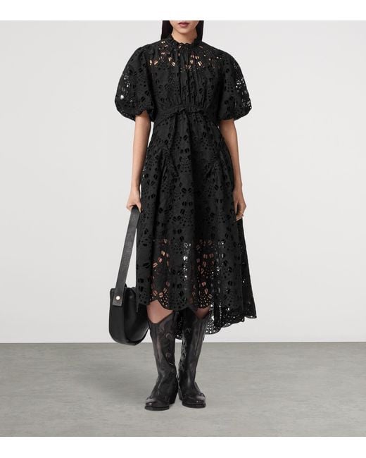 AllSaints Black Embroidered Odette Maxi Dress