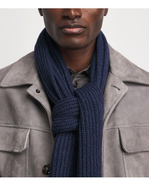 Johnstons Blue Cashmere Lovat Ribbed Scarf for men