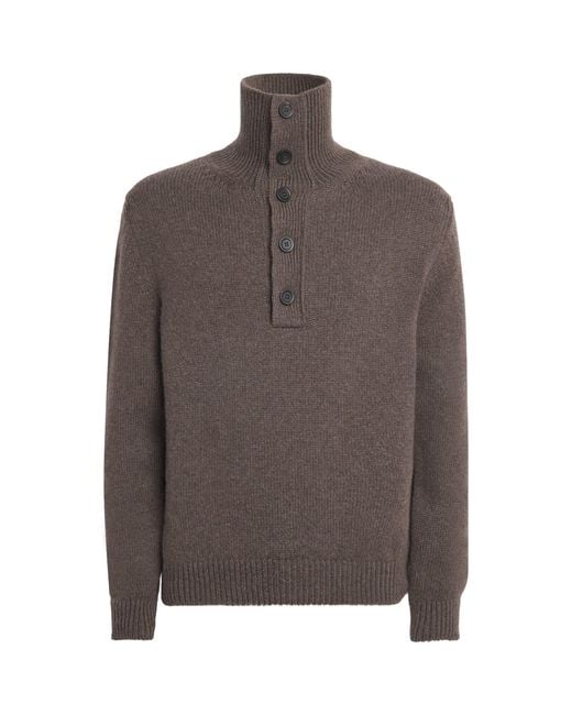 Johnstons Brown Cashmere Button-Neck Sweater for men
