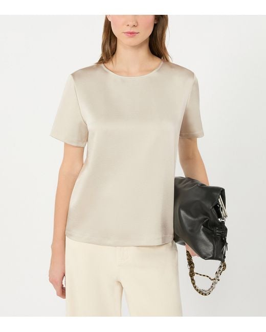 Weekend by Maxmara White Satin Short-Sleeve Blouse