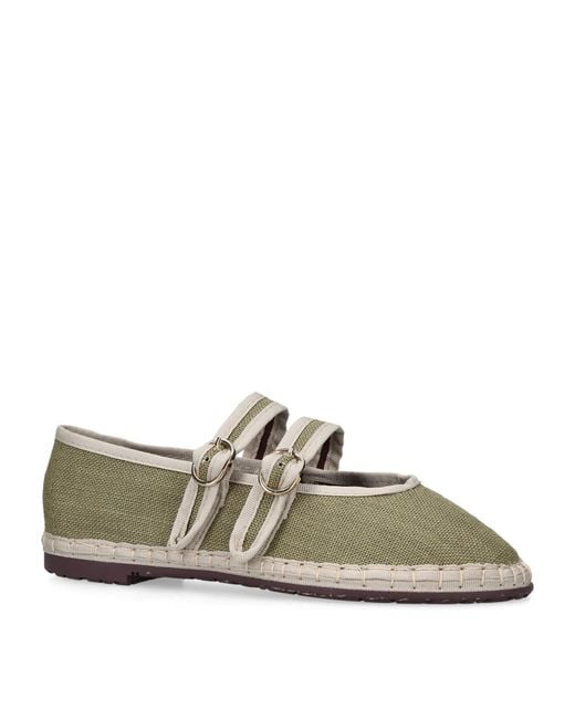 Flabelus Green Linen-Blend Claire Ballet Flats