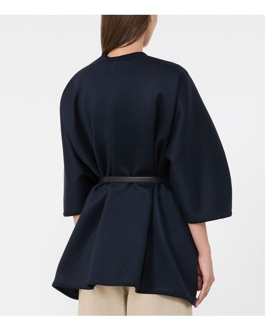 Max Mara Blue Virgin Wool Belted Blanket Coat