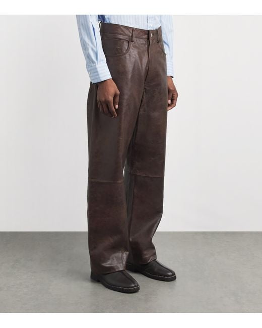 sunflower Brown Leather Wide Twist Trousers for men