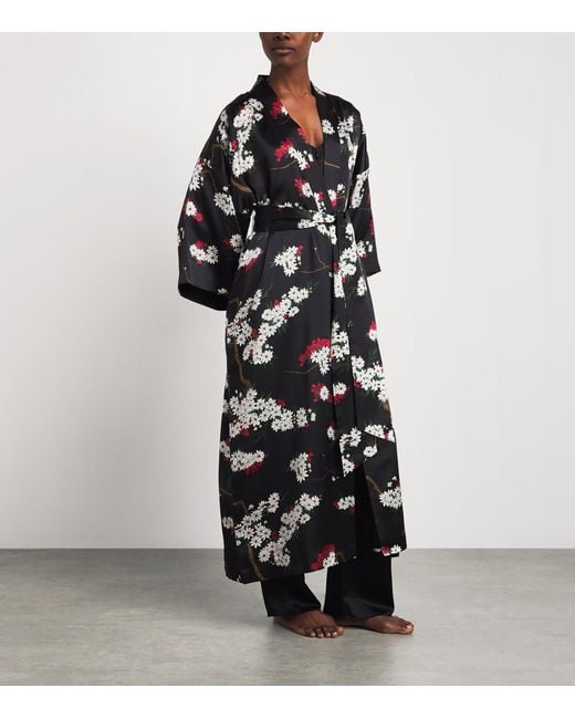 Olivia Von Halle Black Silk Floral Queenie Night Robe