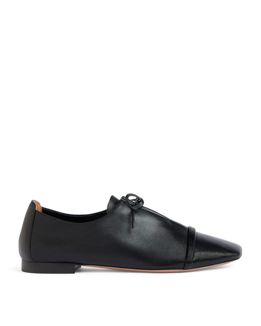 Malone Souliers Black Nappa Leather Lace-Up Jean Flats