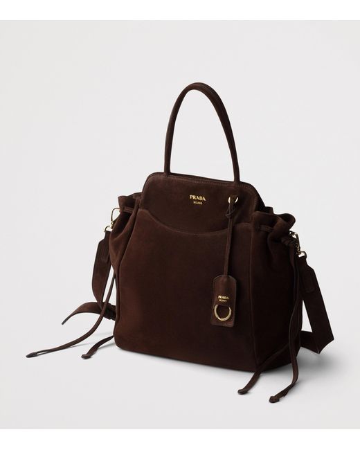 Prada Black Medium Suede Carry Top-Handle Bag