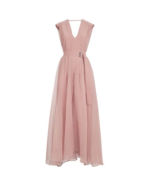 Brunello Cucinelli Pink Silk Belted Maxi Dress