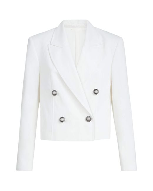 Brunello Cucinelli White Cotton-Paper Yarn Cropped Blazer