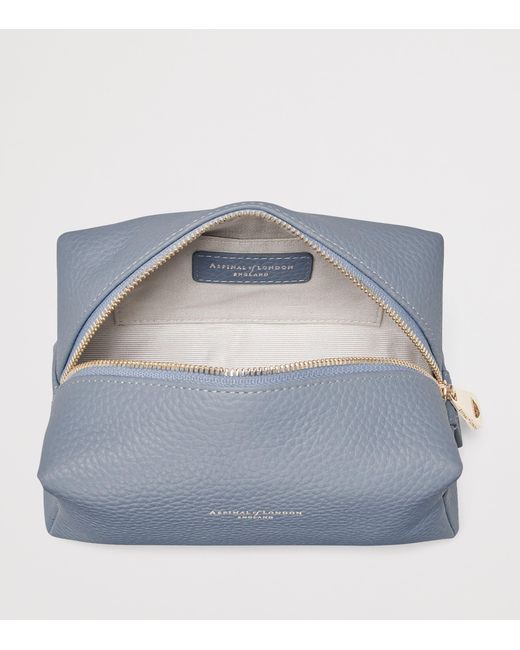 Aspinal Blue Medium Grained Leather Cosmetics Case