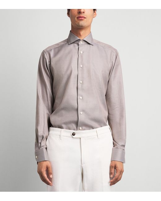 Eton of Sweden Brown Cotton Patterned Contemporary Fit Shirt for men