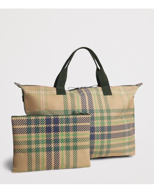 Harrods Green Tartan Packable Overnight Tote Bag
