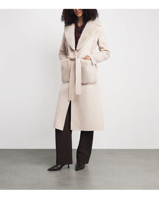 Yves Salomon Natural Cashmere-Mink Belted Long Coat