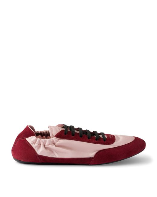 Prada Red Re-Nylon And Suede Collapse Sneakers
