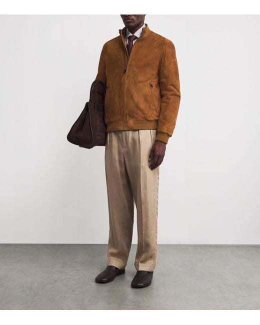 Pal Zileri Brown Suede Bomber Jacket for men