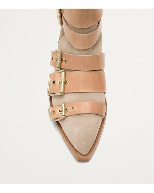 AllSaints Natural Suede Buckle-Detail Jane Boots