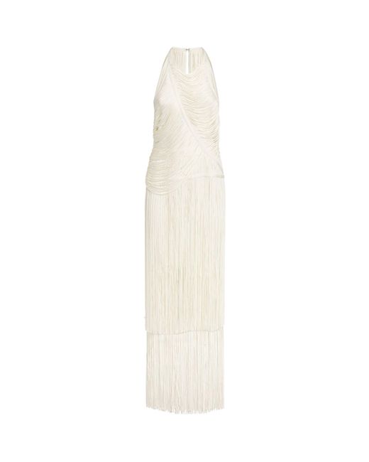 Hervé Léger White Draped Fringed Maxi Dress
