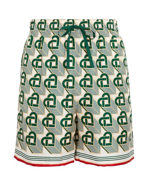 CASABLANCA Green Silk Heart Monogram Shorts for men