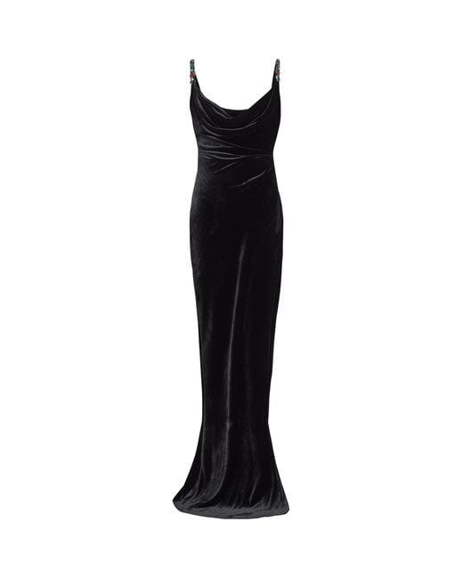 Balmain Black Velvet Embellished Gown