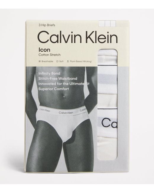 Calvin Klein White Cotton Stretch Icon Hip Briefs for men