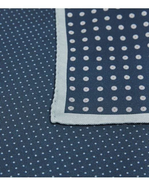 Canali Blue Silk Medallion Print Pocket Square for men
