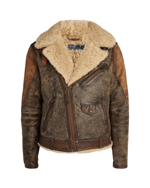 Polo Ralph Lauren Brown Shearling Leather Jacket for men