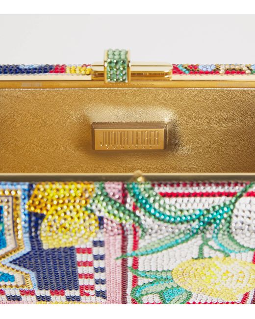 Judith Leiber Blue Embellished Slim Slide Clutch Bag