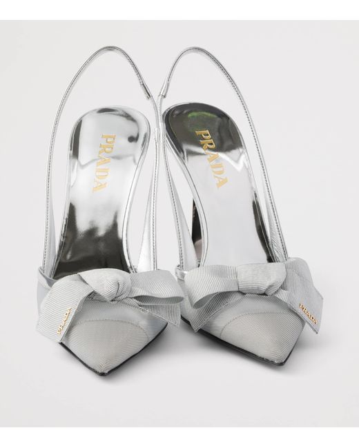 Prada White Leather-Mesh Bow Slingback Pumps 100