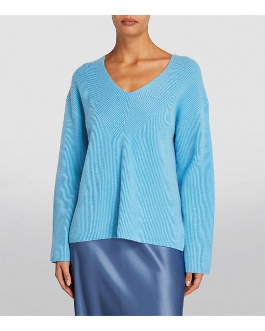 Joseph Blue Pure Cashmere V-neck Sweater
