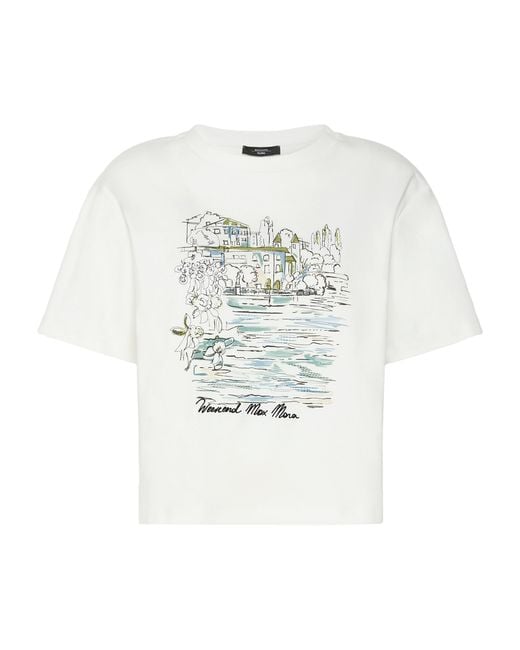 Weekend by Maxmara White Cotton Lake Print T-Shirt