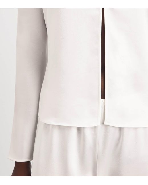 Leset White Satin Long-Sleeve Barb Top