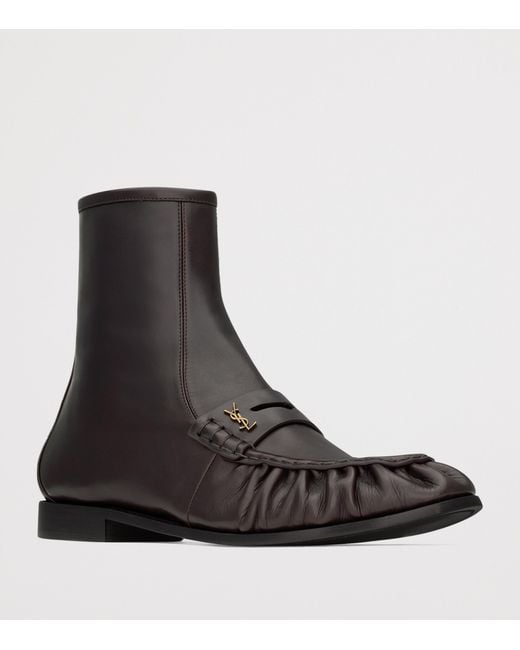 Saint Laurent Brown Leather Le Loafer Ankle Boots for men